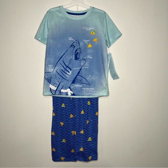 Cat & Jack Boys' 3pc "Great Pizza Shark" Pajama Set Blue NWT SZ M - Picture 2 of 4